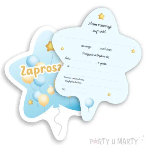 zaproszenie gwiazdeczka urodziny baloniki niebieski 10 4x13 2 cm 1 szt