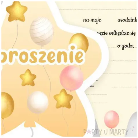 zaproszenie gwiazdeczka urodziny baloniki rozowy 10 4x13 2 cm 1 szt