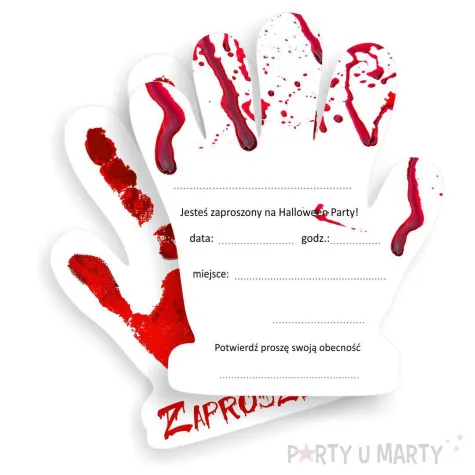zaproszenie halloween krwawa reka 10x12 2 cm 1 szt