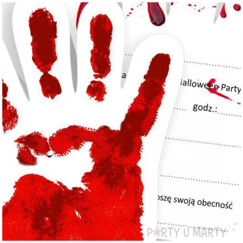 zaproszenie halloween krwawa reka 10x12 2 cm 1 szt