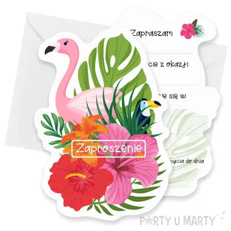 zaproszenie hawaje aloha flaming i tukan 10x14 5 cm 1 szt