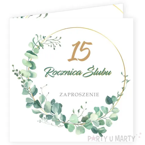 zaproszenie na 15 rocznice slubu krysztalowe gody eukaliptus beauty biale z koperta 15 cm 1 szt