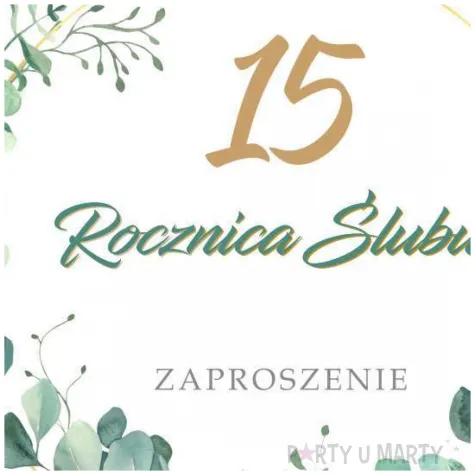 zaproszenie na 15 rocznice slubu krysztalowe gody eukaliptus beauty biale z koperta 15 cm 1 szt