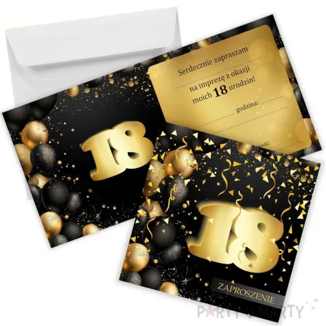 zaproszenie na 18 urodziny classic czarno zloty 15x15 cm 1 szt