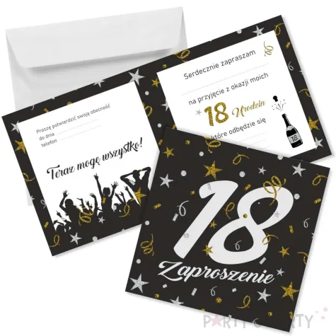 zaproszenie na 18 urodziny glamour birthday z koperta osiemnastka eleganckie 15x15 cm 1 szt