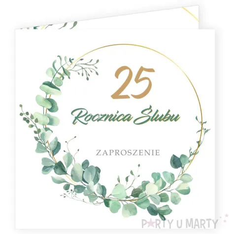 zaproszenie na 25 rocznice slubu srebrne gody eukaliptus beauty biale z koperta 15 cm 1 szt
