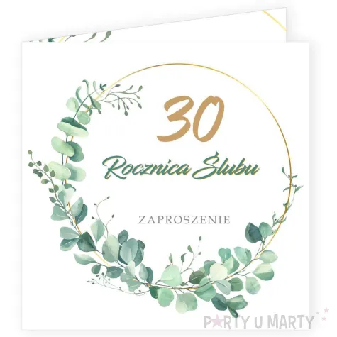 zaproszenie na 30 rocznice slubu perlowe gody eukaliptus beauty biale z koperta 15 cm 1 szt