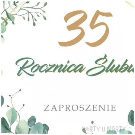 zaproszenie na 35 rocznice slubu koralowe gody eukaliptus beauty biale z koperta 15 cm 1 szt