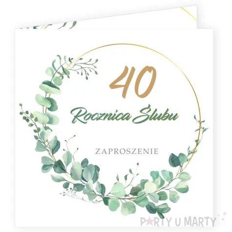 zaproszenie na 40 rocznice slubu rubinowe gody eukaliptus beauty biale z koperta 15 cm 1 szt
