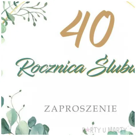 zaproszenie na 40 rocznice slubu rubinowe gody eukaliptus beauty biale z koperta 15 cm 1 szt