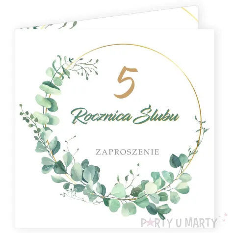 zaproszenie na 5 rocznice slubu jubileusz gody eukaliptus beauty biale z koperta 15 cm 1 szt