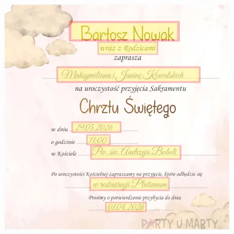 zaproszenie na chrzest swiety bezowy mis personalizowane z imieniem koperta x1