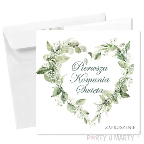 zaproszenie na komunie eukaliptusowe serce pierwsza komunia swieta 15x15 cm 1 szt