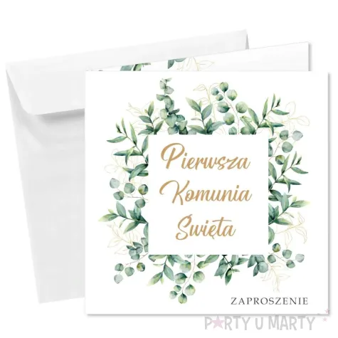 zaproszenie na komunie kwadratowy eukaliptus pierwsza komunia swieta 15x15 cm 1 szt