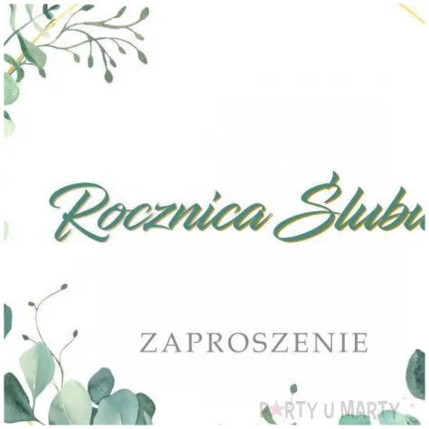 zaproszenie na rocznice slubu eukaliptus beauty biale z koperta 15x15 cm 1 szt