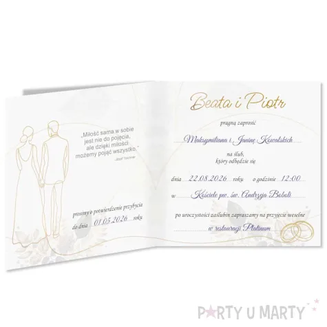 zaproszenie na slub para mloda personalizowane z imionami koperta glamour eleganckie x1