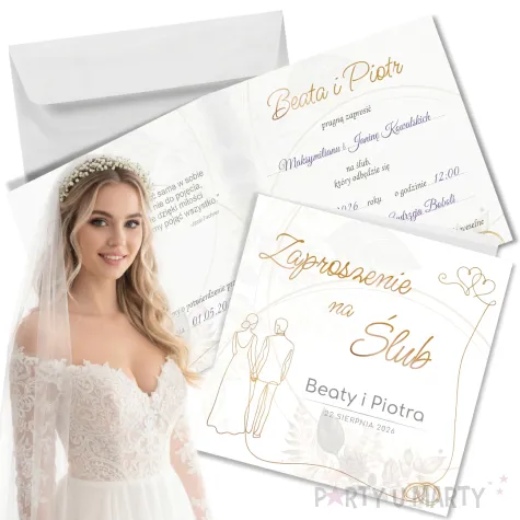 zaproszenie na slub para mloda personalizowane z imionami koperta glamour eleganckie x1