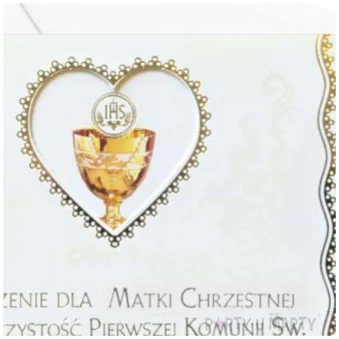 zaproszenie z koperta komunia swieta ihs hostia w sercu dla matki chrzestnej maki