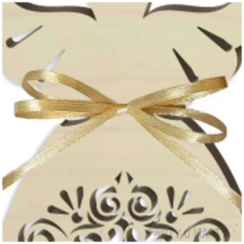 zawieszka drewniana aniolek azurowy z kokardka 8 cm