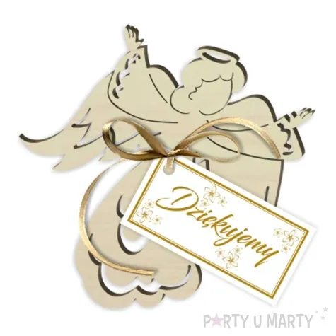 zawieszka drewniana aniolek dziekujemy z kokardka 10 cm
