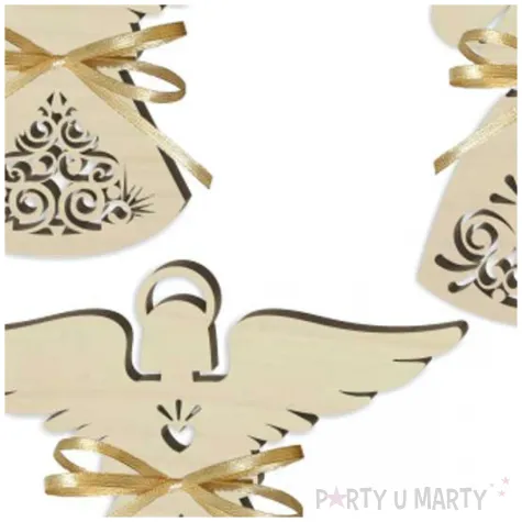 zawieszka drewniana aniolki azurowe z kokardka 8 cm 3 szt