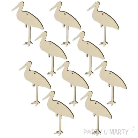 zawieszka drewniana bocian stojacy na jednej nodze 80 x 55 mm 10 szt