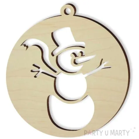 zawieszka drewniana bombka balwanek 70 x 70 mm 10 szt