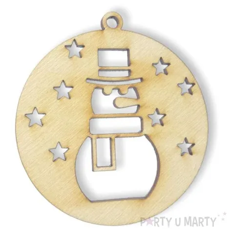 zawieszka drewniana bombka balwanek 70 x 70 mm