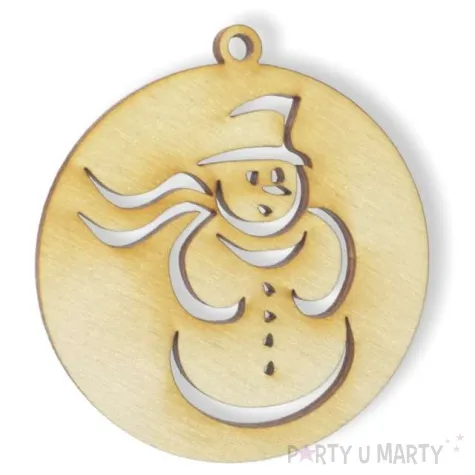 zawieszka drewniana bombka balwanek 70 x 71 mm 10 szt