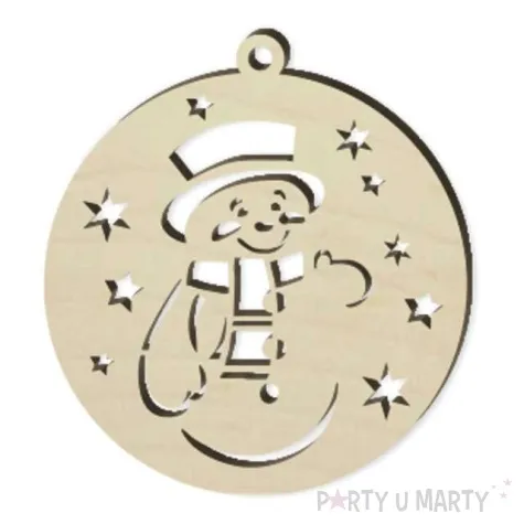 zawieszka drewniana bombka balwanek 70 x 76 mm