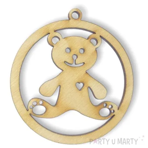 zawieszka drewniana bombka misiu 70 x 70 mm 10 szt
