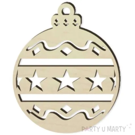 zawieszka drewniana bombka paski i gwiazdki 77 x 95 mm