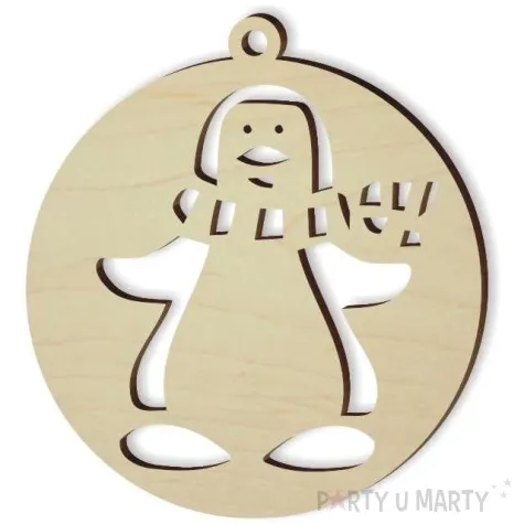 zawieszka drewniana bombka pingwin 70 x 70 mm 10 szt