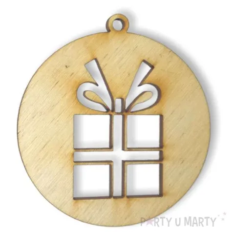zawieszka drewniana bombka prezent 70 x 70 mm 10 szt