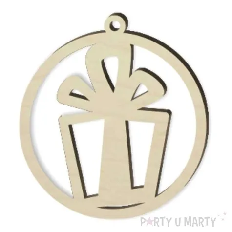 zawieszka drewniana bombka prezent 70 x 76 mm
