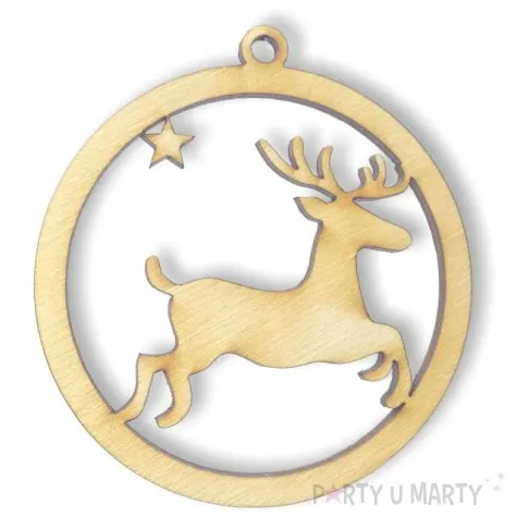 zawieszka drewniana bombka renifer 70 x 70 mm