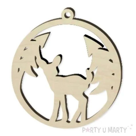 zawieszka drewniana bombka sarenka w lesie 70 x 76 mm