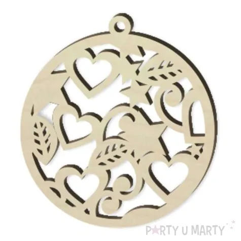 zawieszka drewniana bombka serca i listki 70 x 76 mm