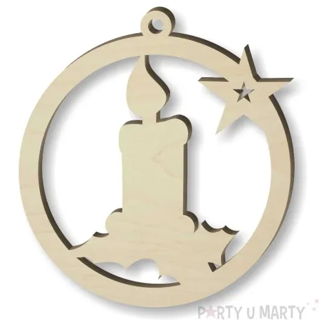 zawieszka drewniana bombka swieczka 76 x 70 mm