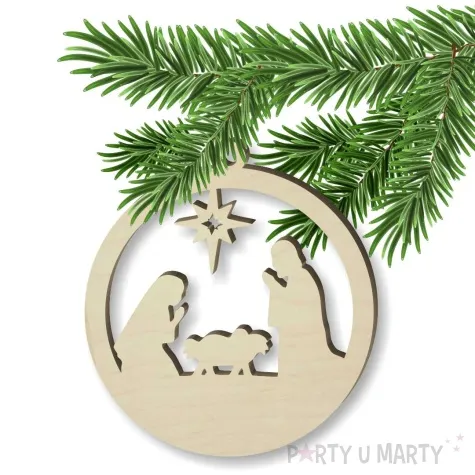 zawieszka drewniana bombka szopka 70 x 76 mm