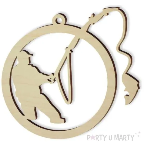 zawieszka drewniana bombka wedkarz 84 x 80 mm