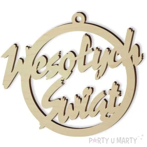 zawieszka drewniana bombka wesolych swiat 83 x 82 mm 10 szt