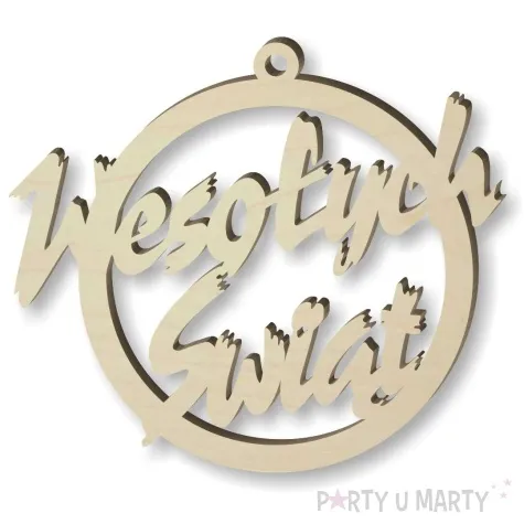 zawieszka drewniana bombka wesolych swiat 83 x 82 mm