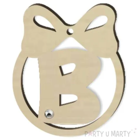 zawieszka drewniana bombka z literka b i perelka 65 x 75 mm