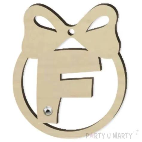 zawieszka drewniana bombka z literka f i perelka 65 x 75 mm