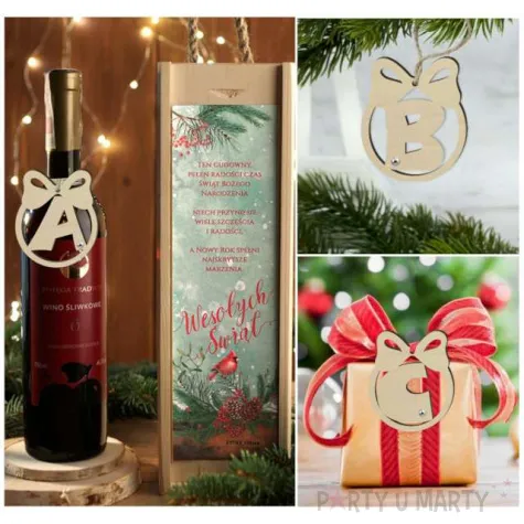 zawieszka drewniana bombka z literka g i perelka 65 x 75 mm