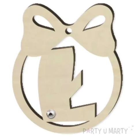 zawieszka drewniana bombka z literka l i perelka 65 x 75 mm