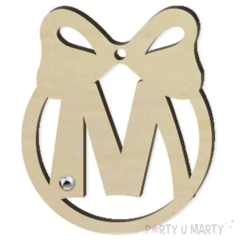 zawieszka drewniana bombka z literka m i perelka 65 x 75 mm