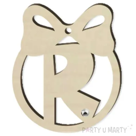 zawieszka drewniana bombka z literka r i perelka 65 x 75 mm