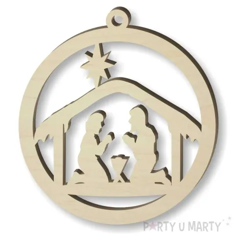 zawieszka drewniana bombka z szopka 70 x 71 mm